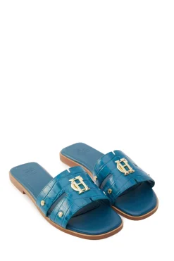 Holland Cooper Monogram Slides Teal Croc Best