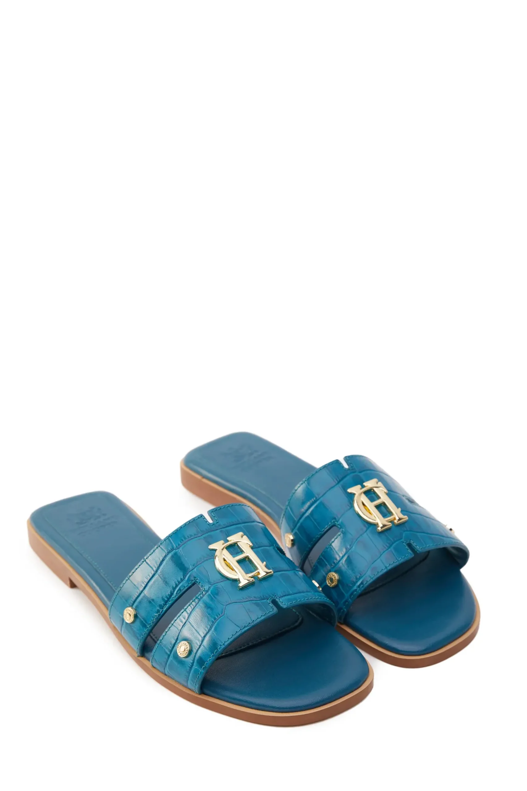 Holland Cooper Monogram Slides Teal Croc Best