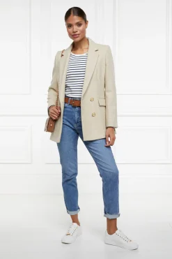 Holland Cooper Padstow Long Sleeve Crew Neck Tee Natural Ink Navy Stripe Best