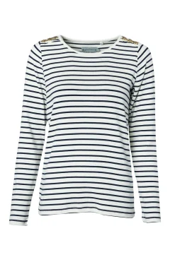 Holland Cooper Padstow Long Sleeve Crew Neck Tee Natural Ink Navy Stripe Best