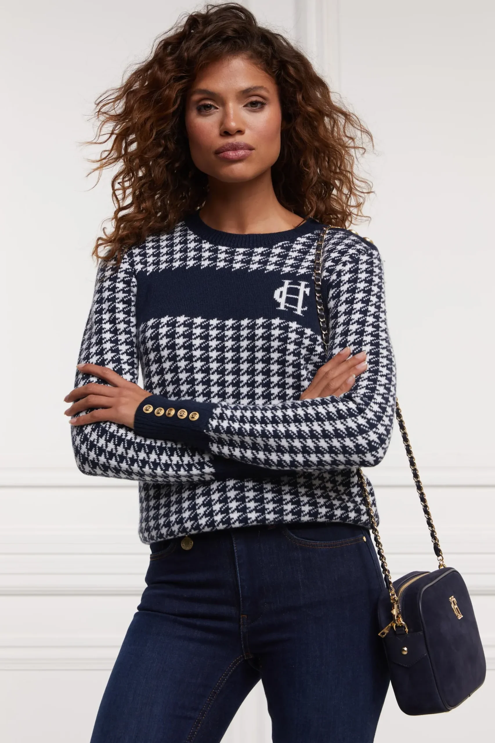 Holland Cooper Panel Crew Neck Knit Ink Navy Best