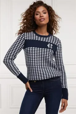 Holland Cooper Panel Crew Neck Knit Ink Navy Best