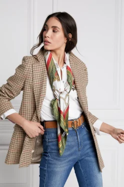 Holland Cooper Regal Horse Silk Scarf Racing Green Heritage Red Sale