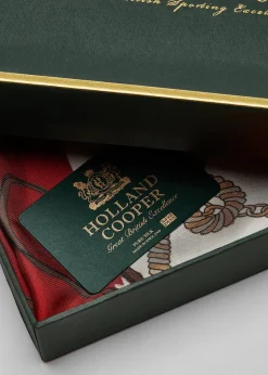 Holland Cooper Regal Horse Silk Scarf Racing Green Heritage Red Sale