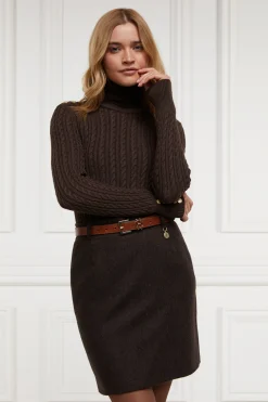 Holland Cooper Regency Skirt Chocolate Herringbone New