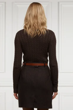 Holland Cooper Regency Skirt Chocolate Herringbone New