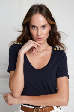 Holland Cooper Relax Fit V-Neck Tee Navy