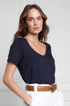 Holland Cooper Relax Fit V-Neck Tee Navy
