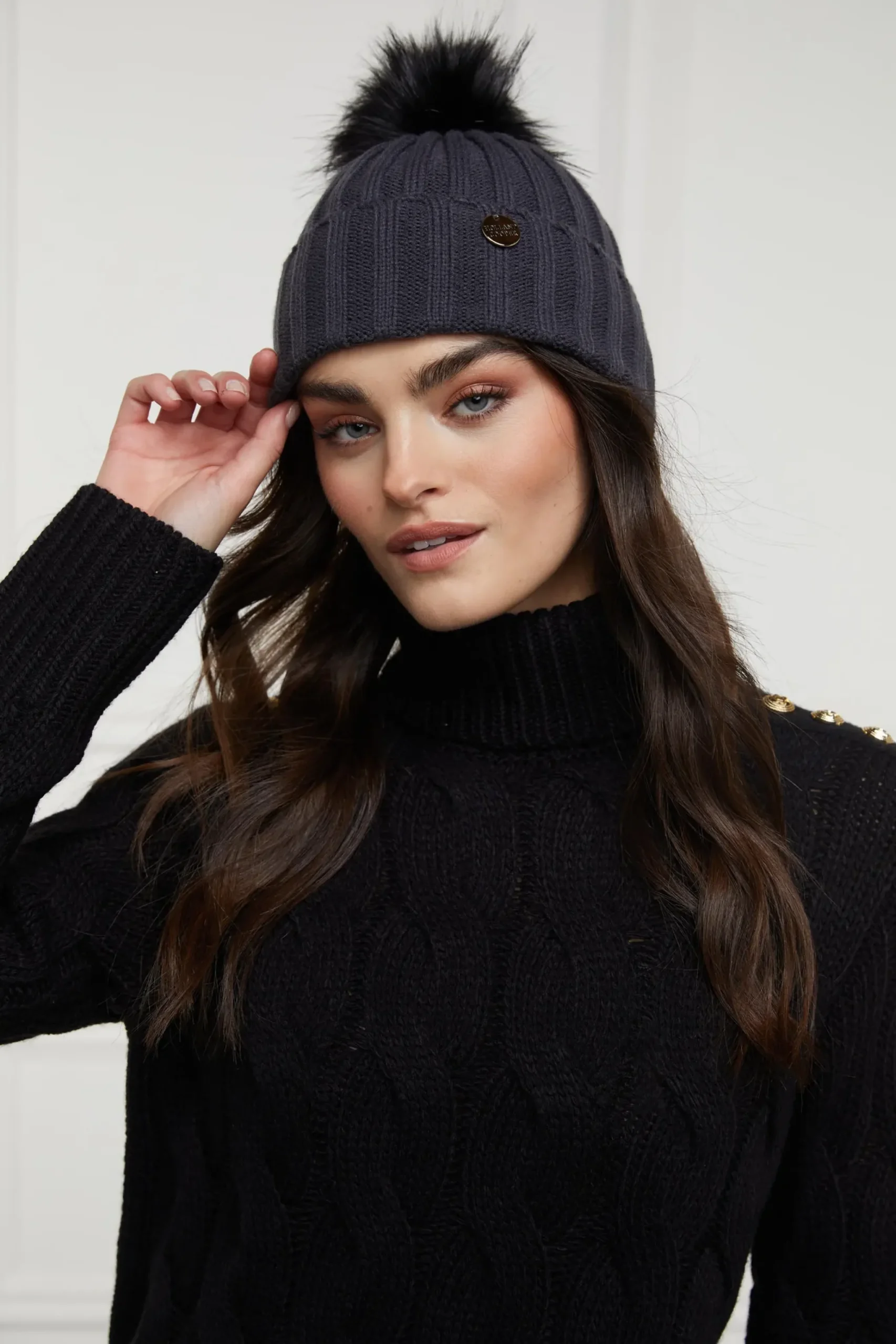 Holland Cooper Rib Bobble Hat Grey Online