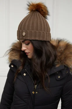 Holland Cooper Rib Bobble Hat Taupe Outlet
