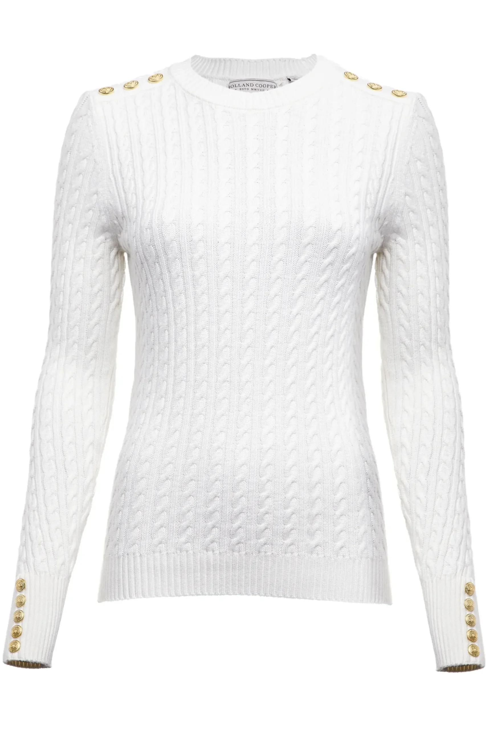 Holland Cooper Seattle Cable Crew Knit White
