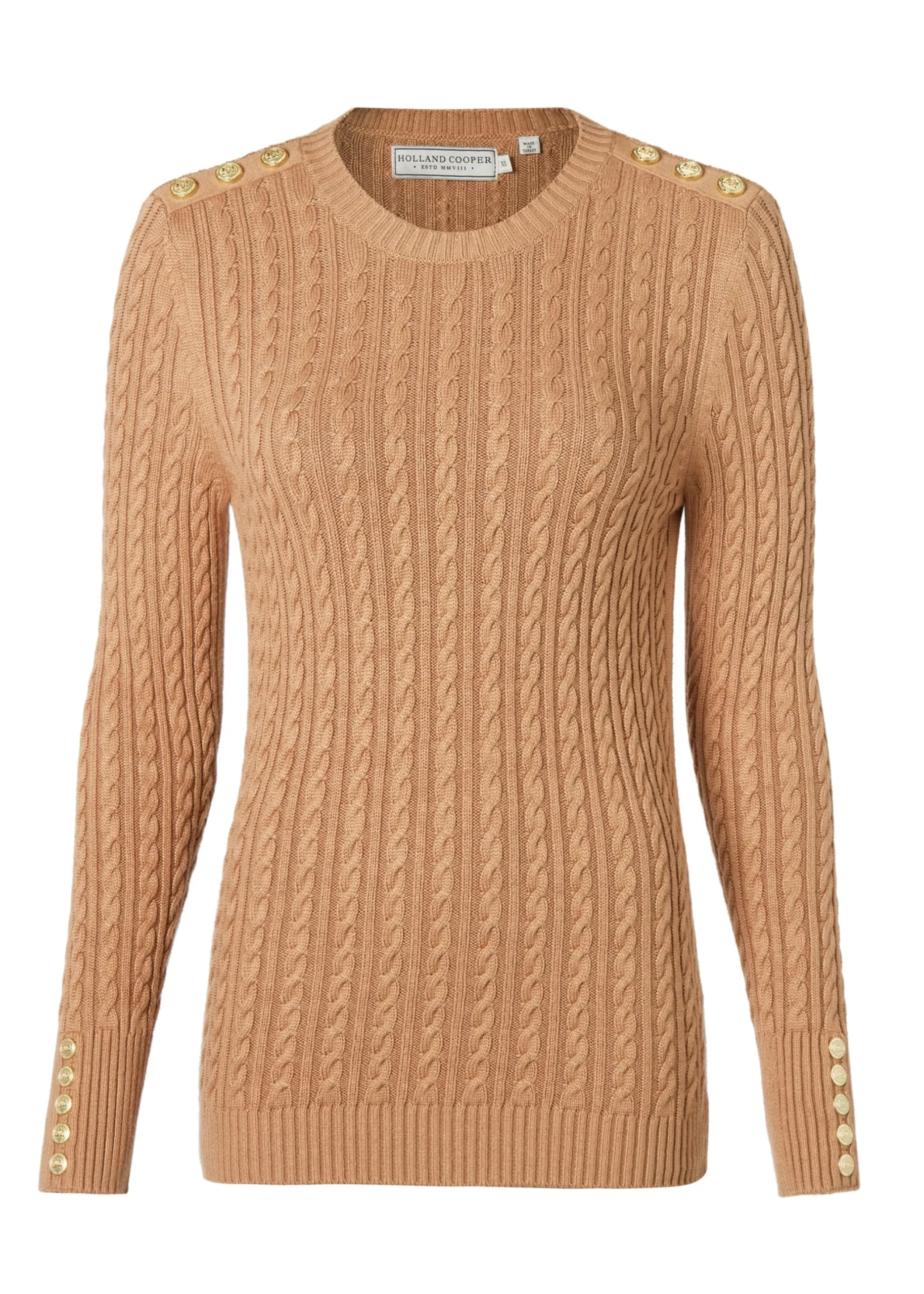 Holland Cooper Seattle Cable Crew Knit Dark Camel New