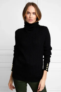 Holland Cooper Seattle Roll Neck Cable Knit Black Discount