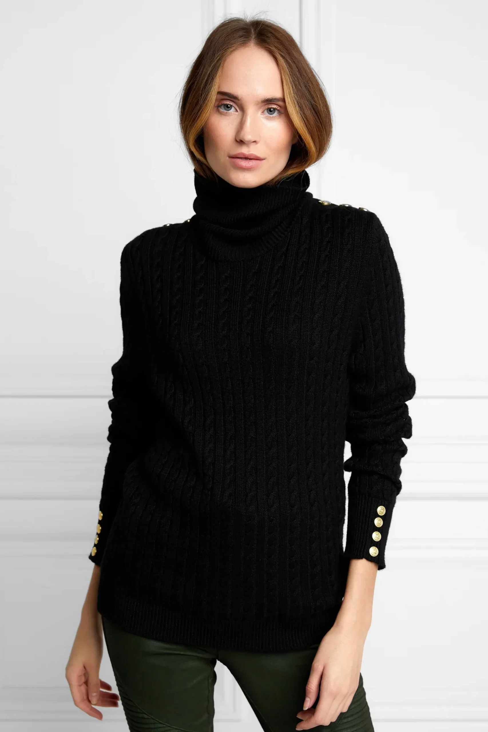 Holland Cooper Seattle Roll Neck Cable Knit Black Discount