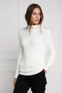 Holland Cooper Seattle Roll Neck Cable Knit Winter White Discount