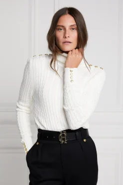 Holland Cooper Seattle Roll Neck Cable Knit Winter White Discount