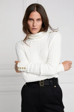 Holland Cooper Seattle Roll Neck Cable Knit Winter White Discount