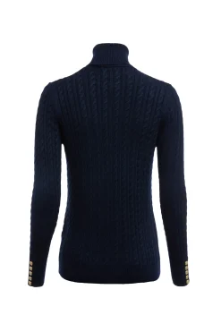Holland Cooper Seattle Roll Neck Cable Knit Ink Navy Outlet