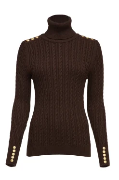 Holland Cooper Seattle Roll Neck Cable Knit Chocolate Sale