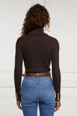 Holland Cooper Seattle Roll Neck Cable Knit Chocolate Sale