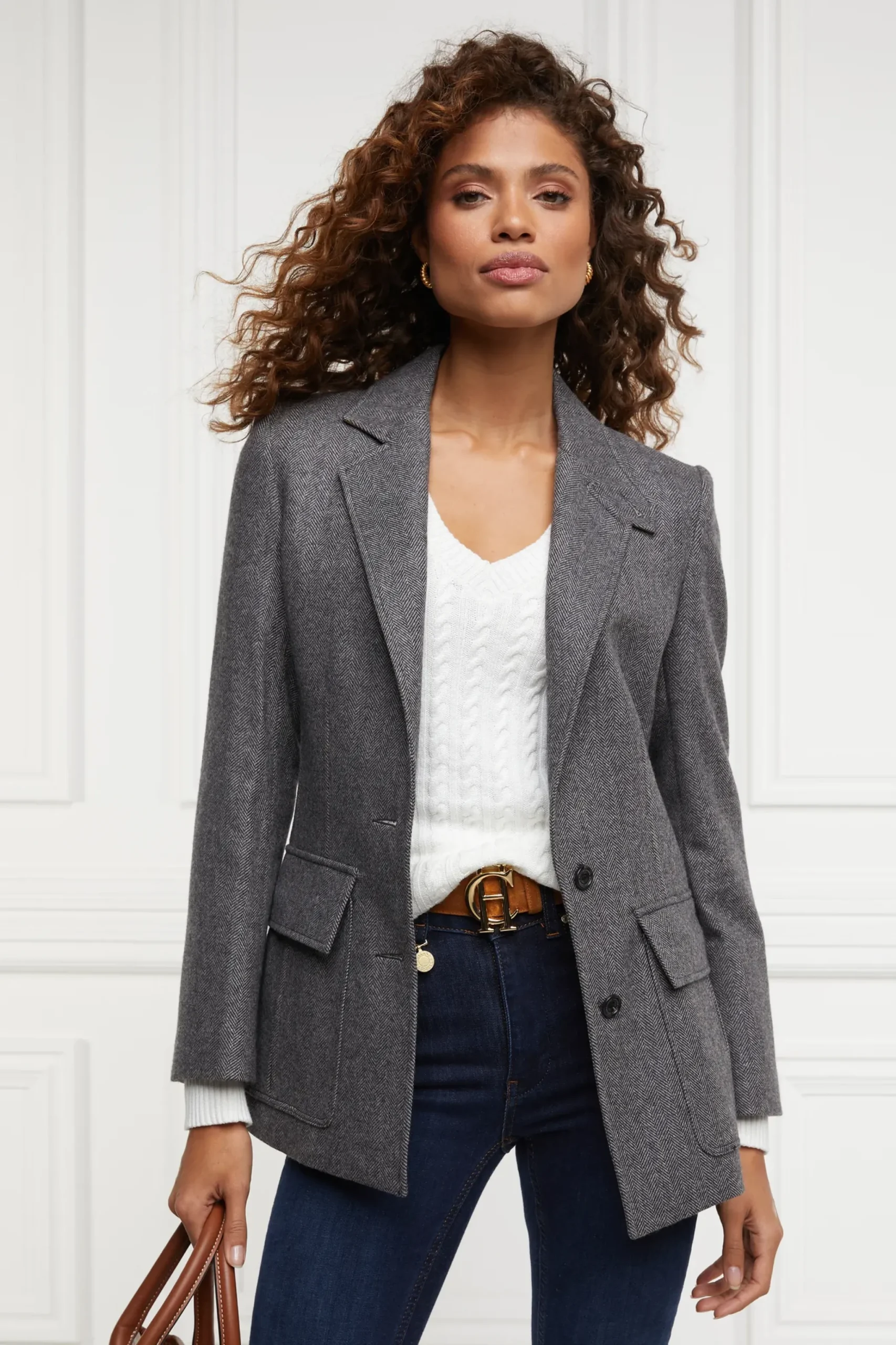 Holland Cooper Seattle V-Neck Knit Winter White New