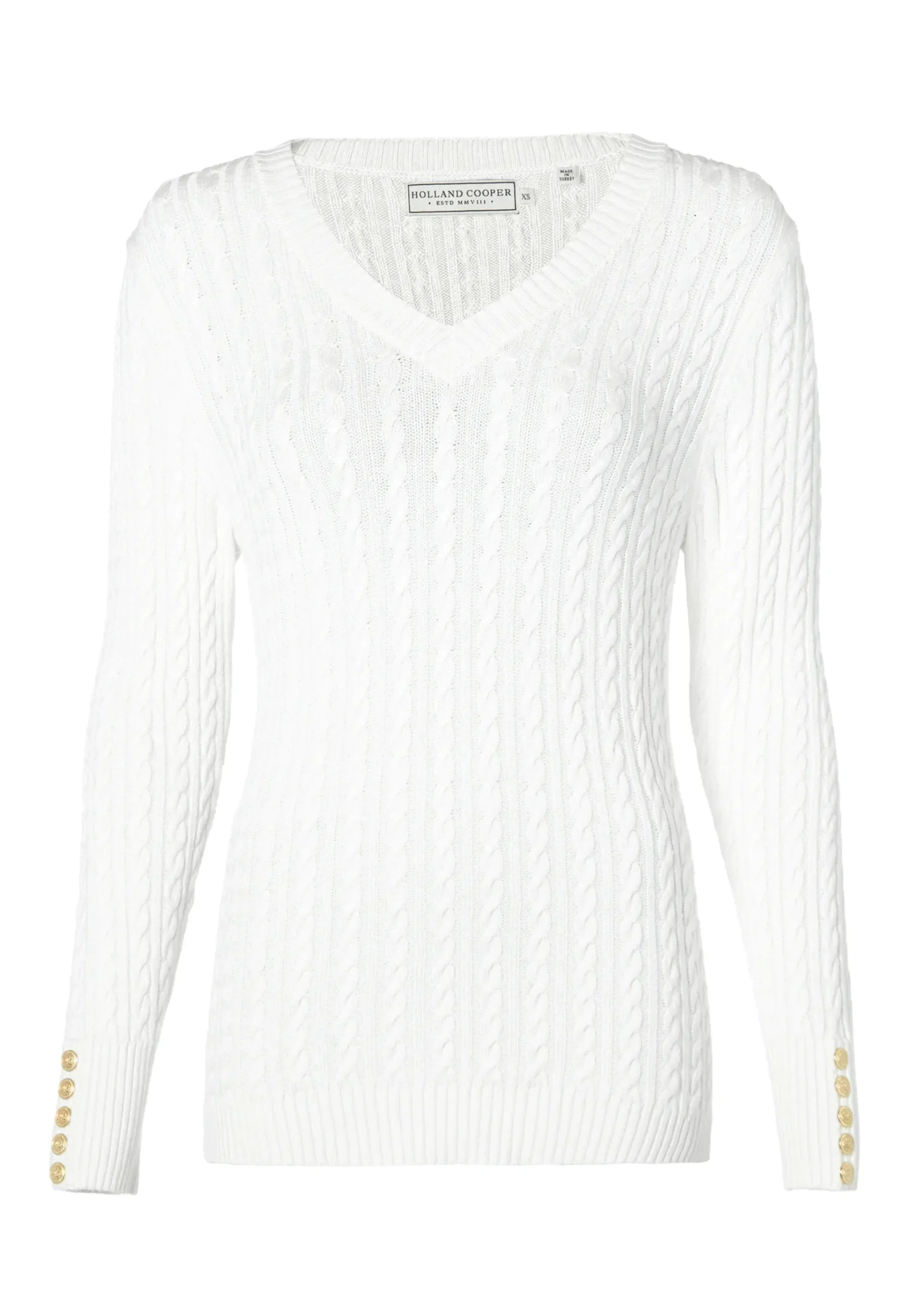 Holland Cooper Seattle V-Neck Knit Winter White New