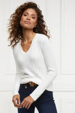 Holland Cooper Seattle V-Neck Knit Winter White New