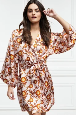 Holland Cooper Silk Dressing Gown Blush Hot