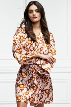 Holland Cooper Silk Dressing Gown Blush Hot