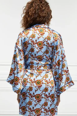 Holland Cooper Silk Dressing Gown Sky Blue Clearance