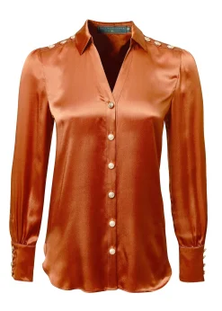 Holland Cooper Silk V-Neck Blouse Caramel Best
