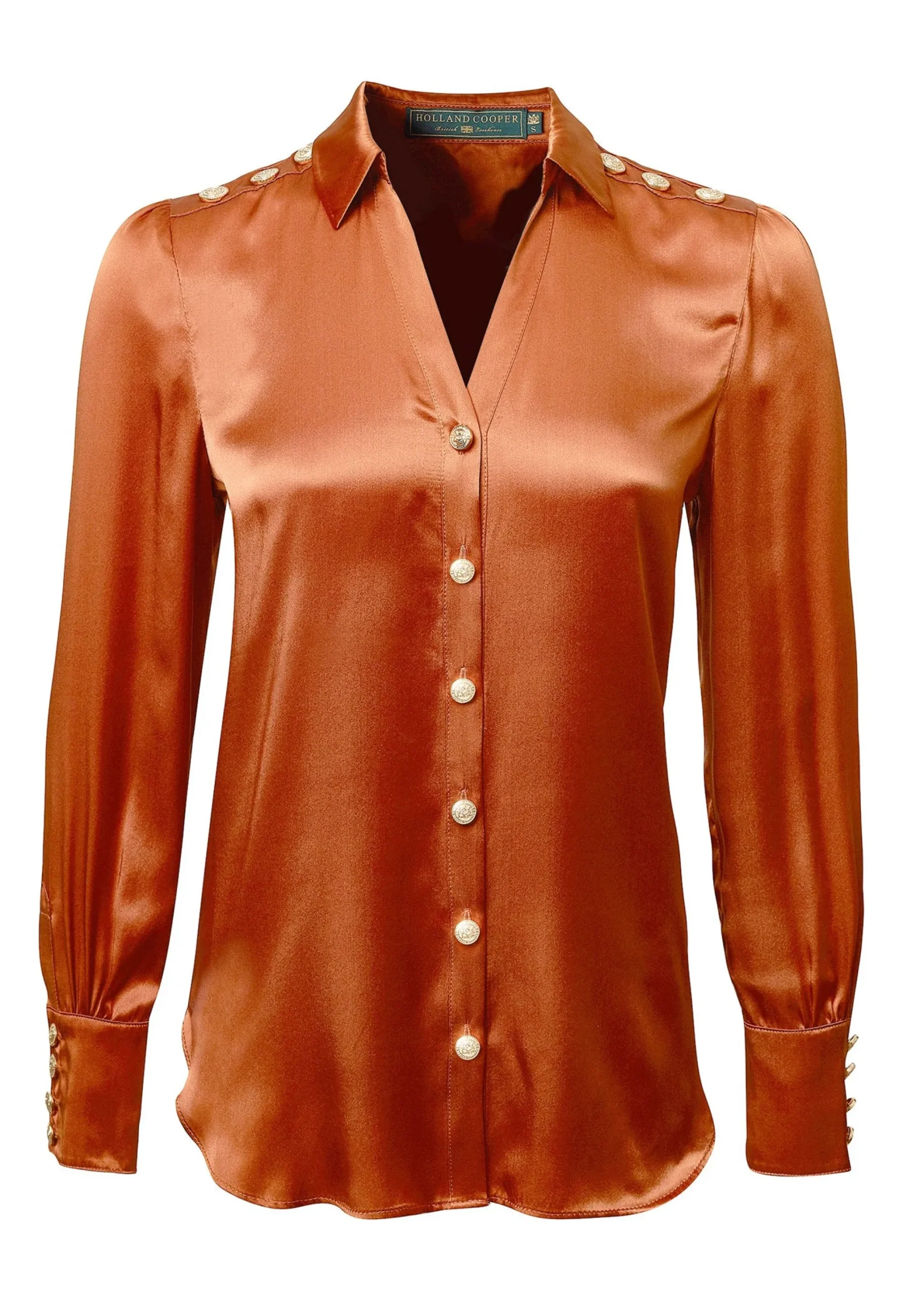 Holland Cooper Silk V-Neck Blouse Caramel Best