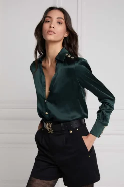 Holland Cooper Silk V-Neck Blouse Emerald Sale