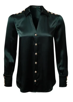 Holland Cooper Silk V-Neck Blouse Emerald Sale