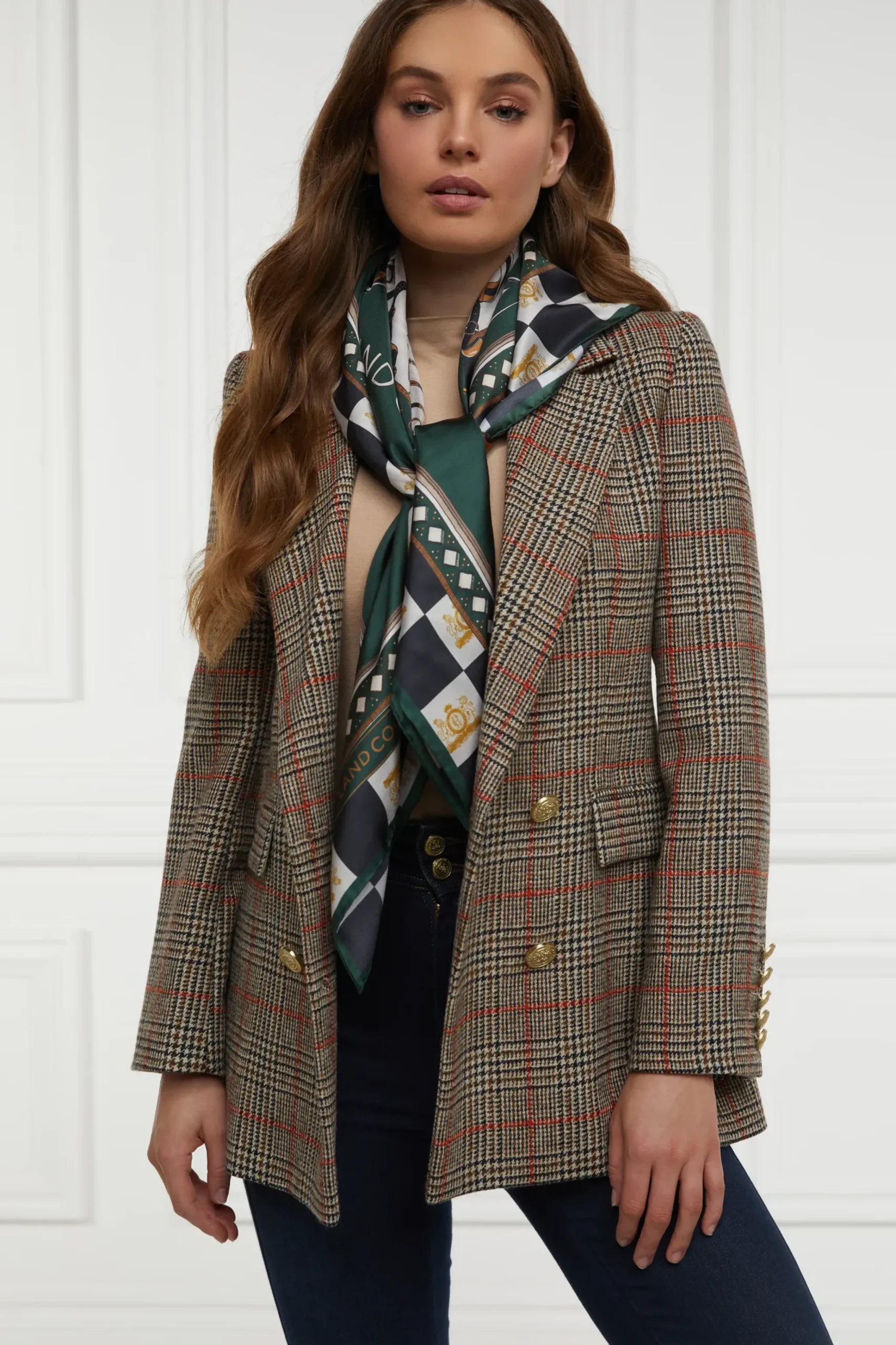 Holland Cooper Stirrup Silk Scarf Black Emerald Best