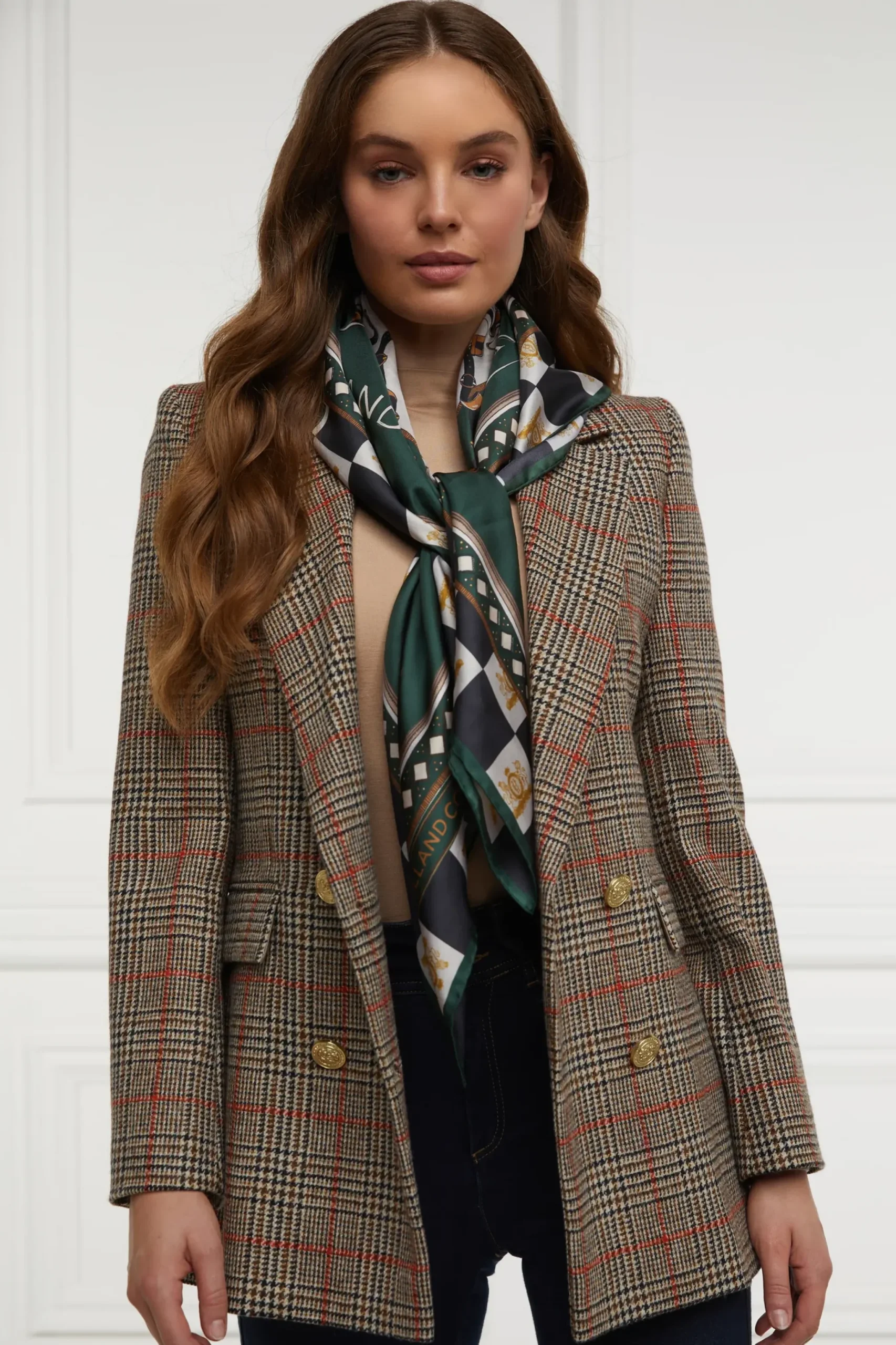 Holland Cooper Stirrup Silk Scarf Black Emerald Best