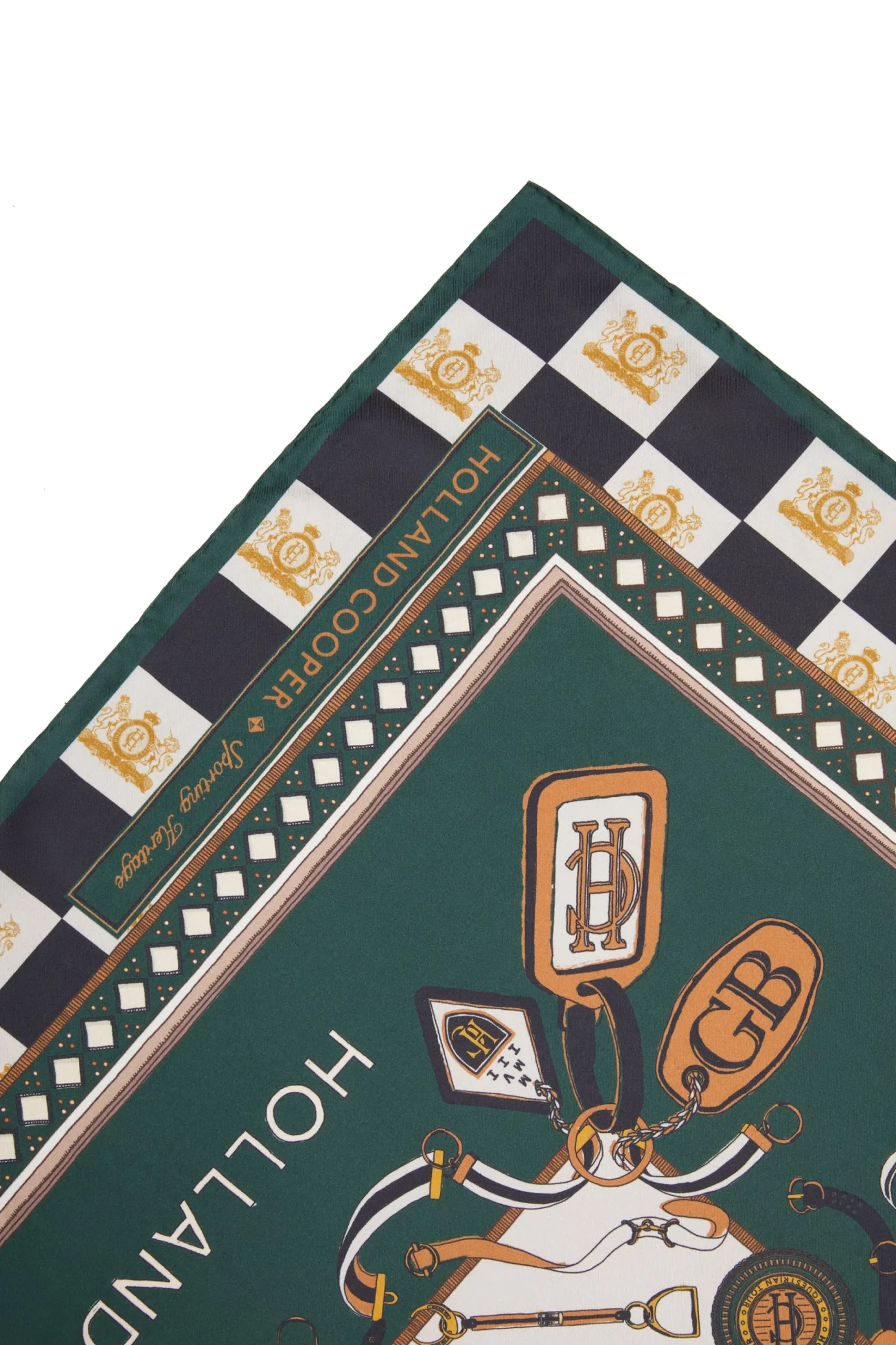 Holland Cooper Stirrup Silk Scarf Black Emerald Best