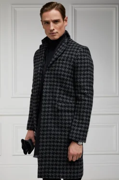 Holland Cooper The Cheltenham Coat Large Scale Charcoal Houndstooth Discount