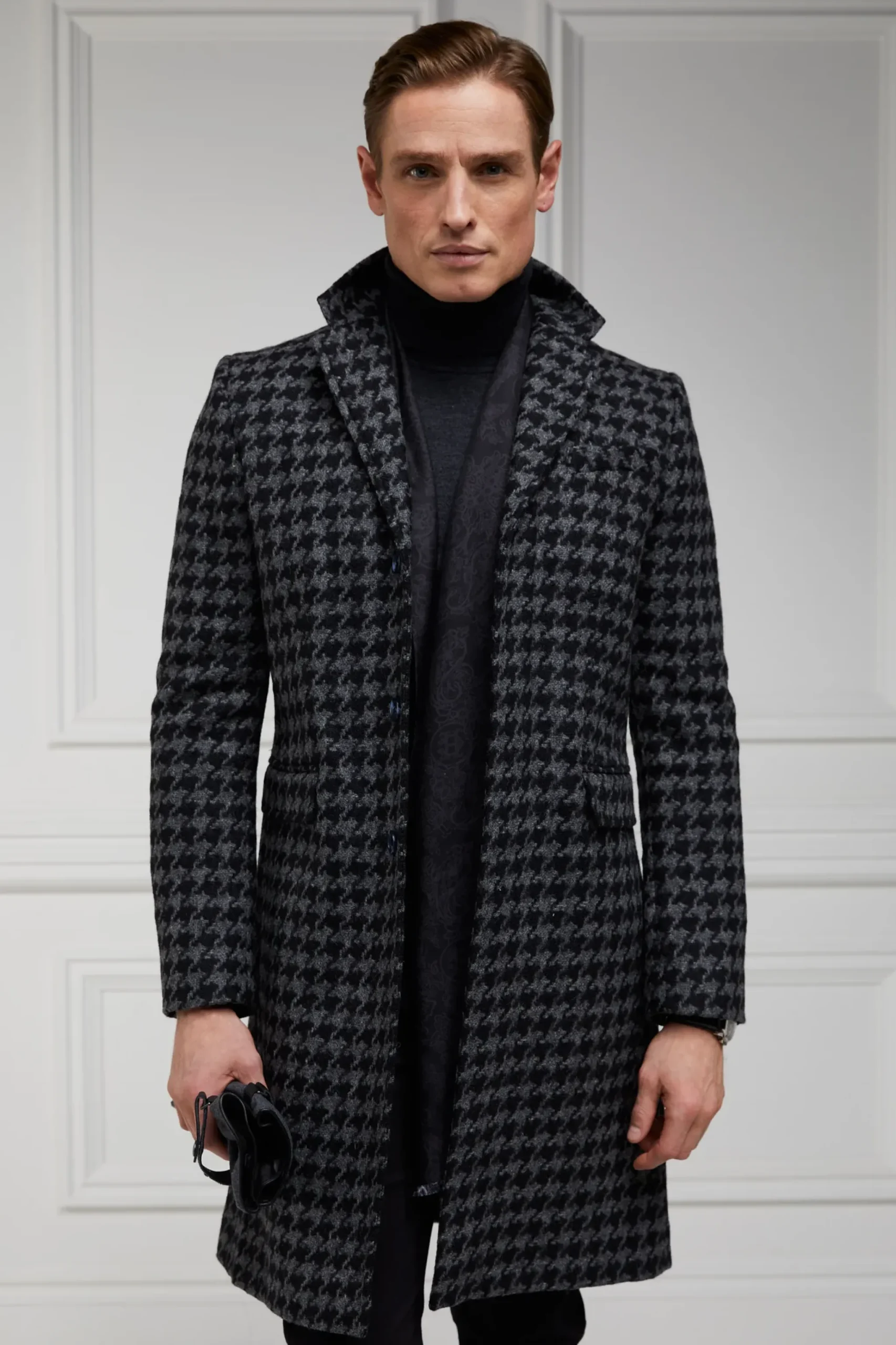 Holland Cooper The Cheltenham Coat Large Scale Charcoal Houndstooth Discount