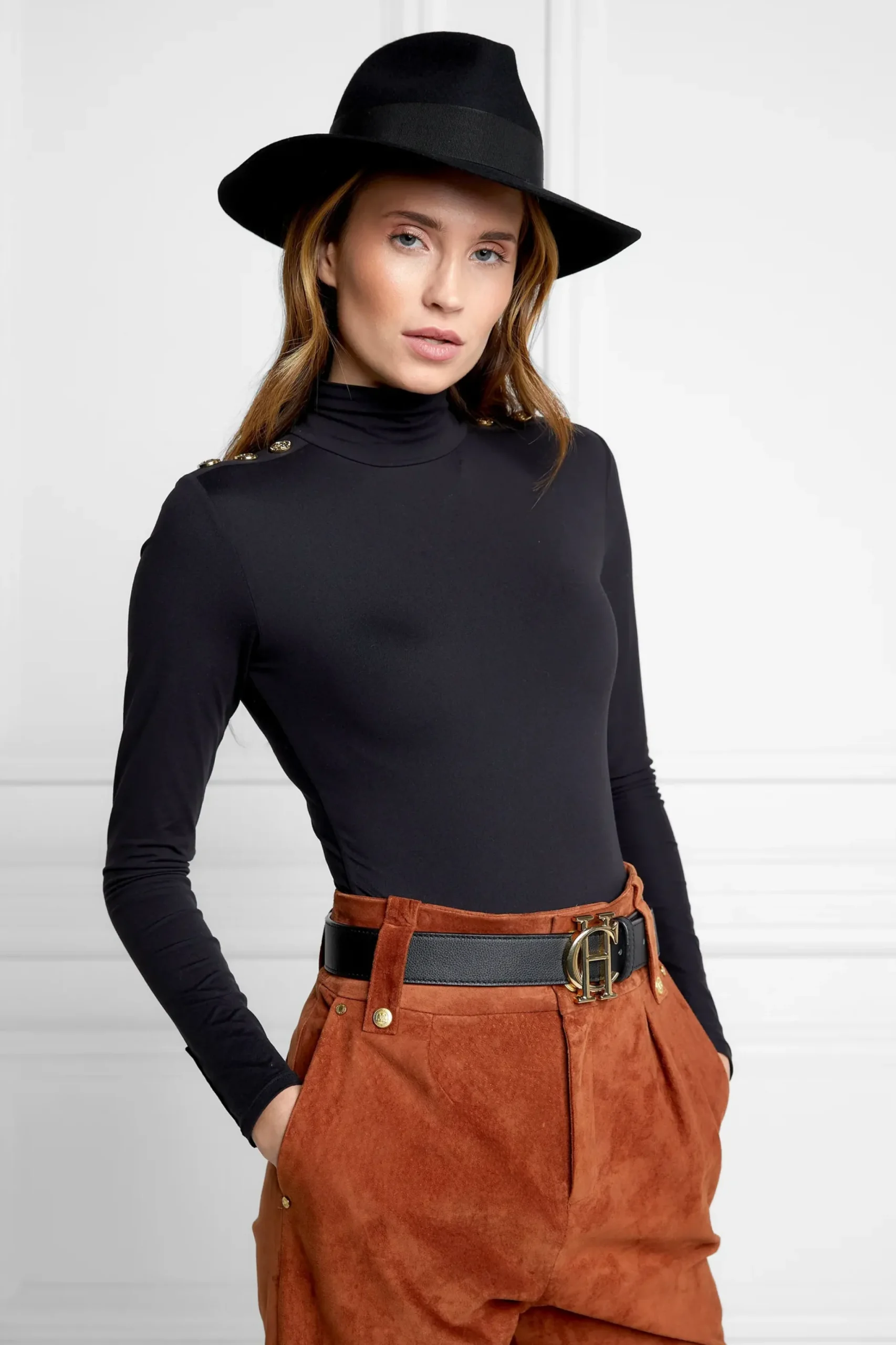 Holland Cooper Trilby Hat Gold Feather Black Hot